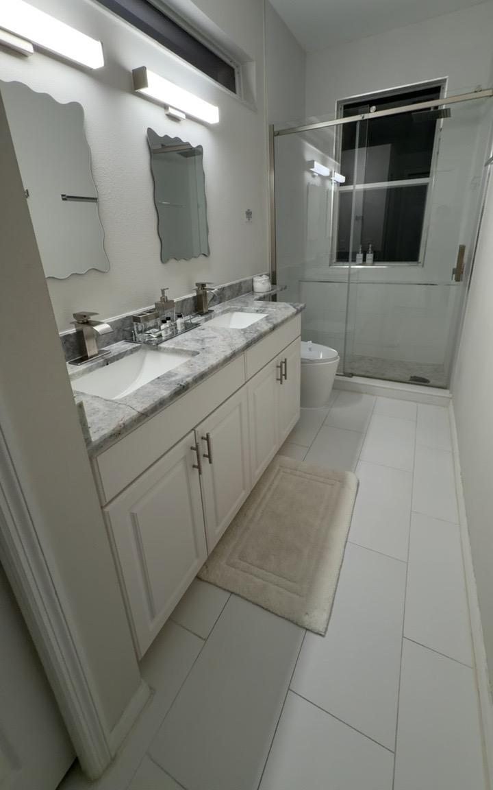 Spotless bathroom vanity and shower
